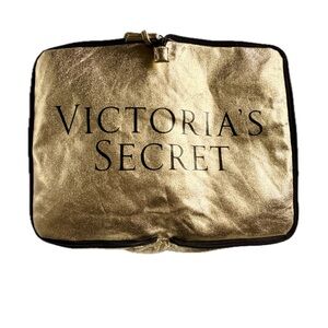 Victoria’s Secret Gold Packable Tote Bag – Shiny Metallic Travel Gym Beach Bag